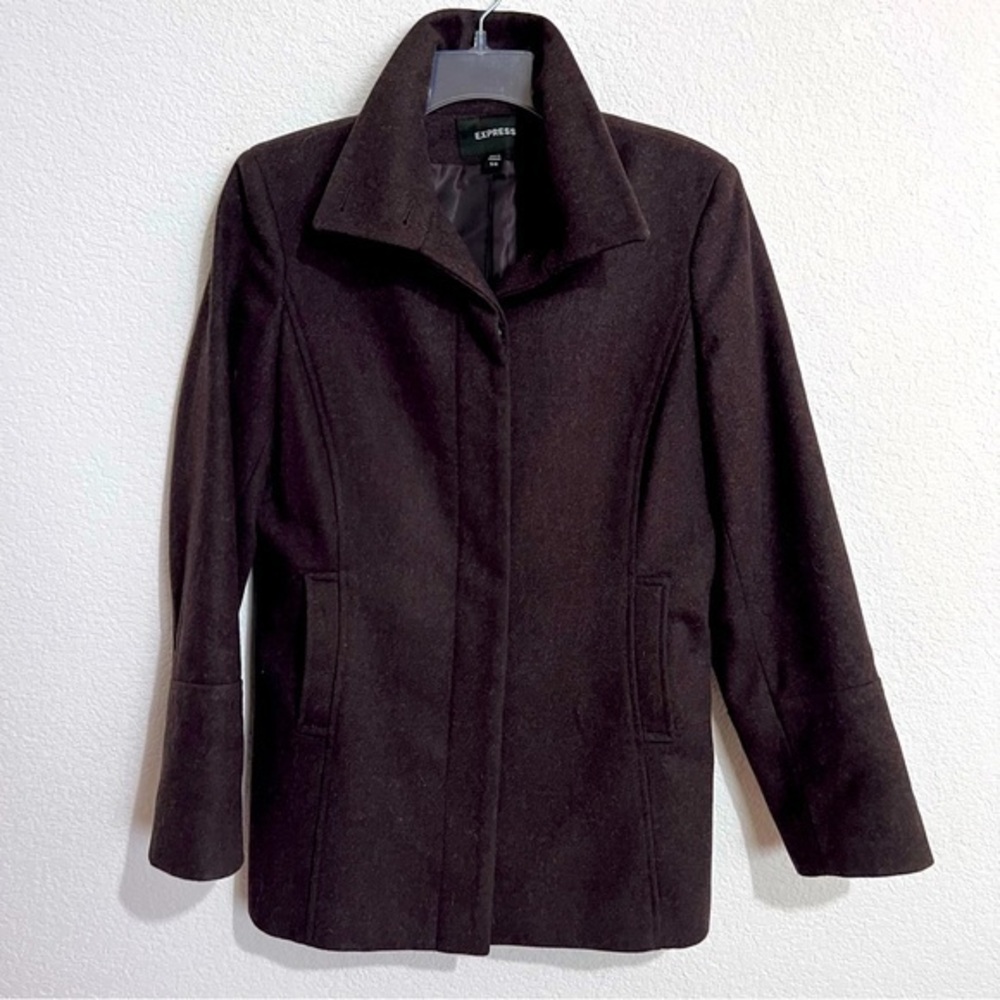 Express Chocolate Brown Wool Blend Pea Coat 6
